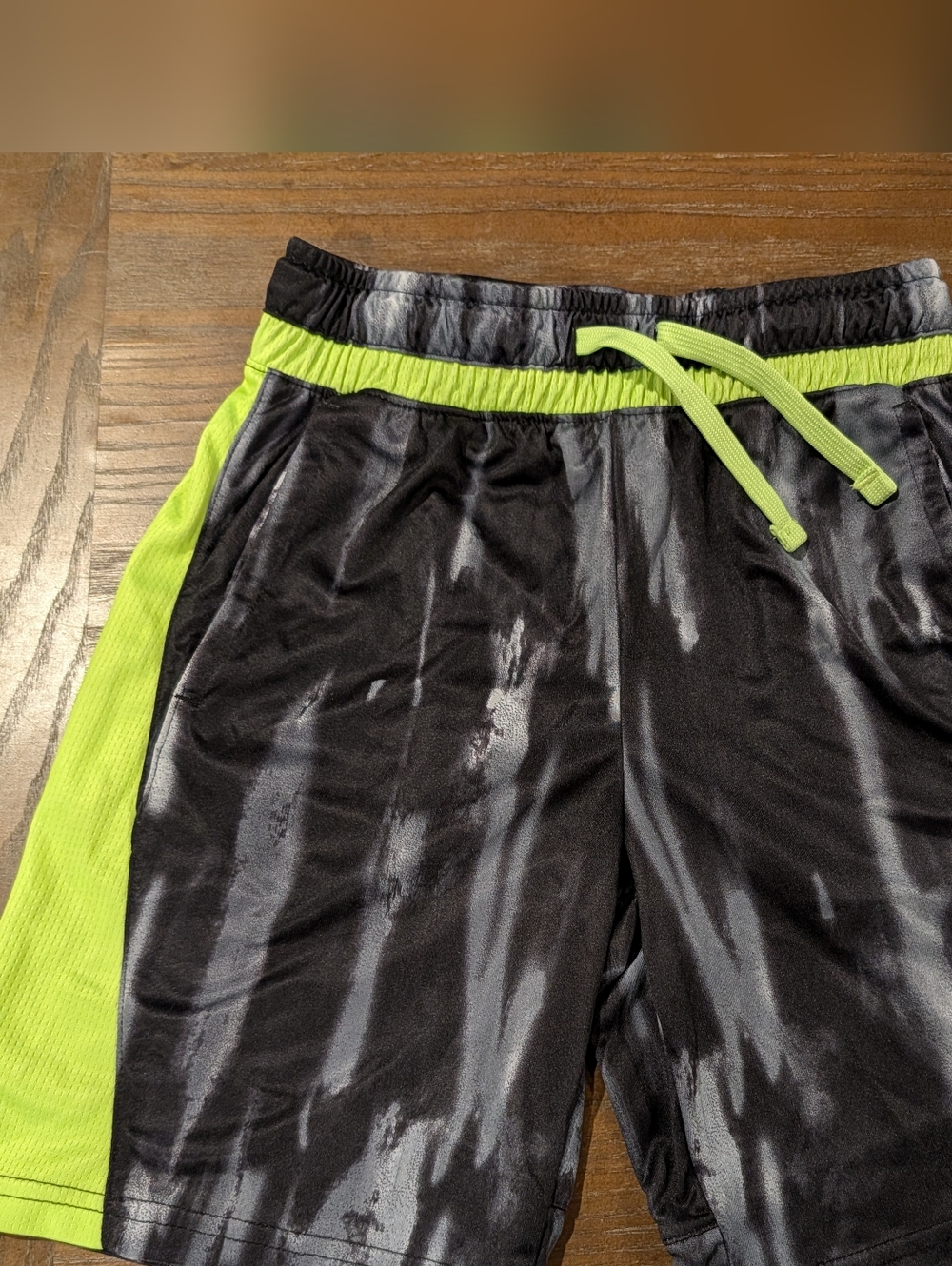 Russ Boys Black Shorts with Neon Green Trim